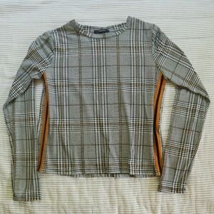 Plaid Pattern Top w/ Striped Detail